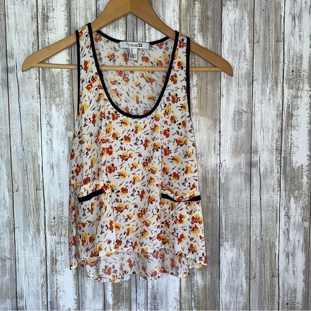 Forever 21 Floral High Low Crop Tank - Picture 1 of 5